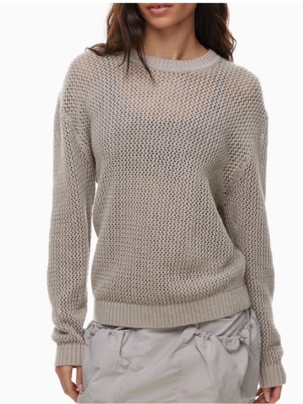 Aritzia - TNA - Light gray Open-Knit Crewneck Sweater - Women